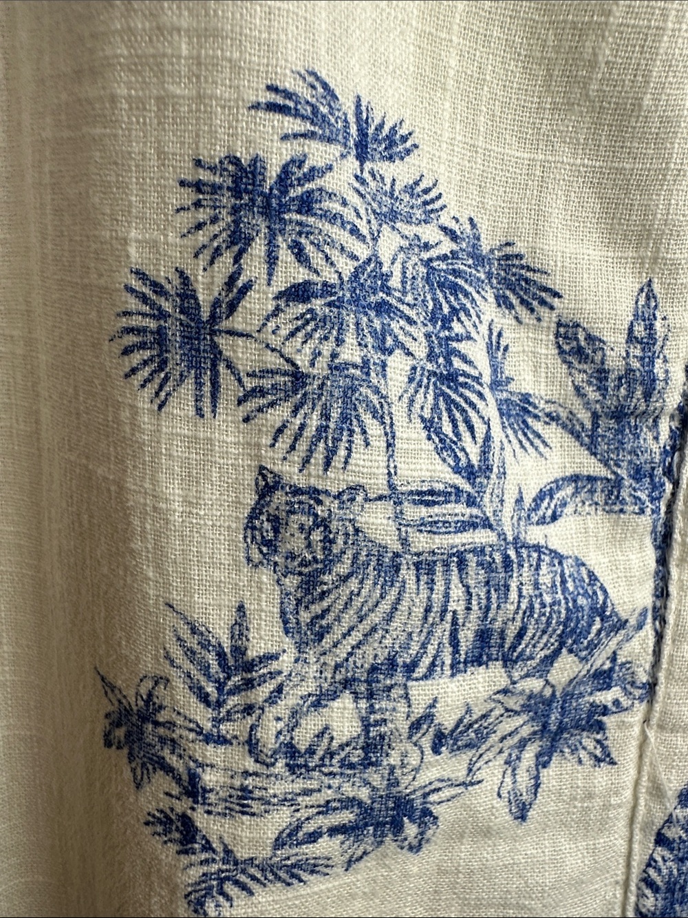 Primark Cotton Dress White Midi with Blue Botanical Print and Buttons tiger